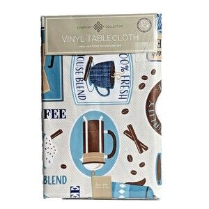 House Blend Coffee Vinyl Tablecloth 60 X 84-inch Blue Brown Cream Kitchen New